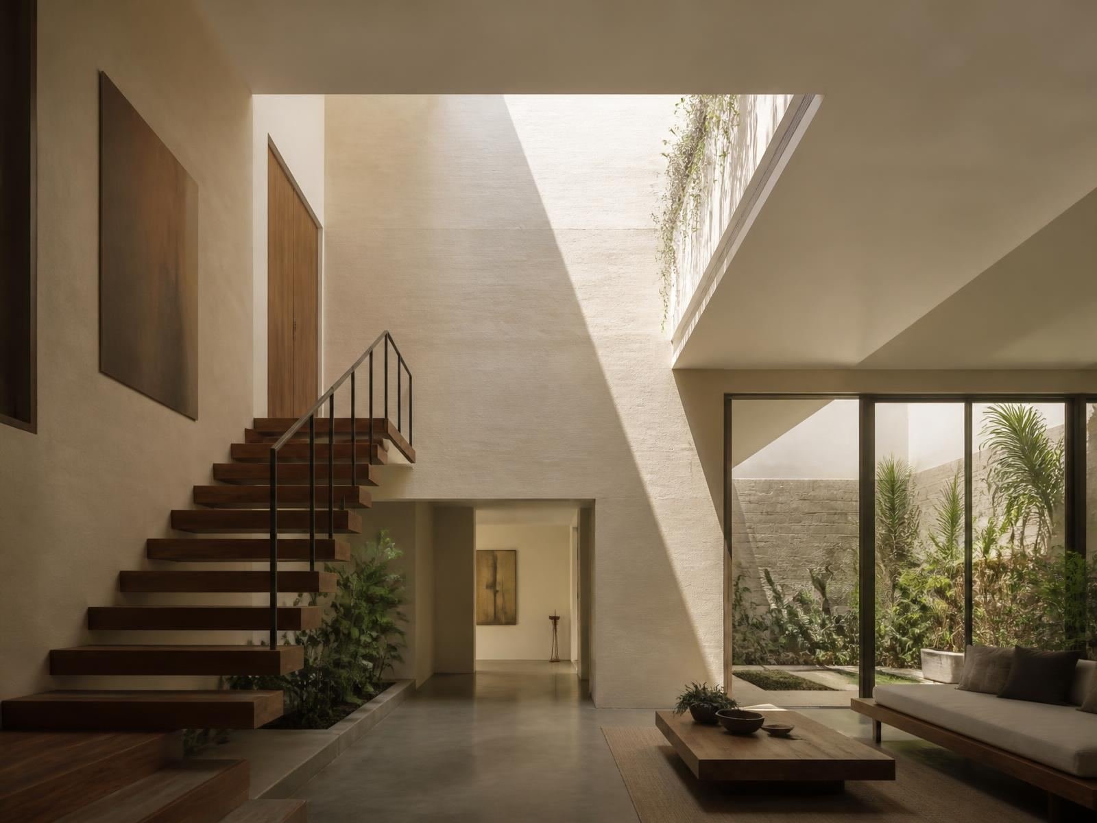 A villa in Baner planned around a single north skylight that moves across lime plaster walls through the day.