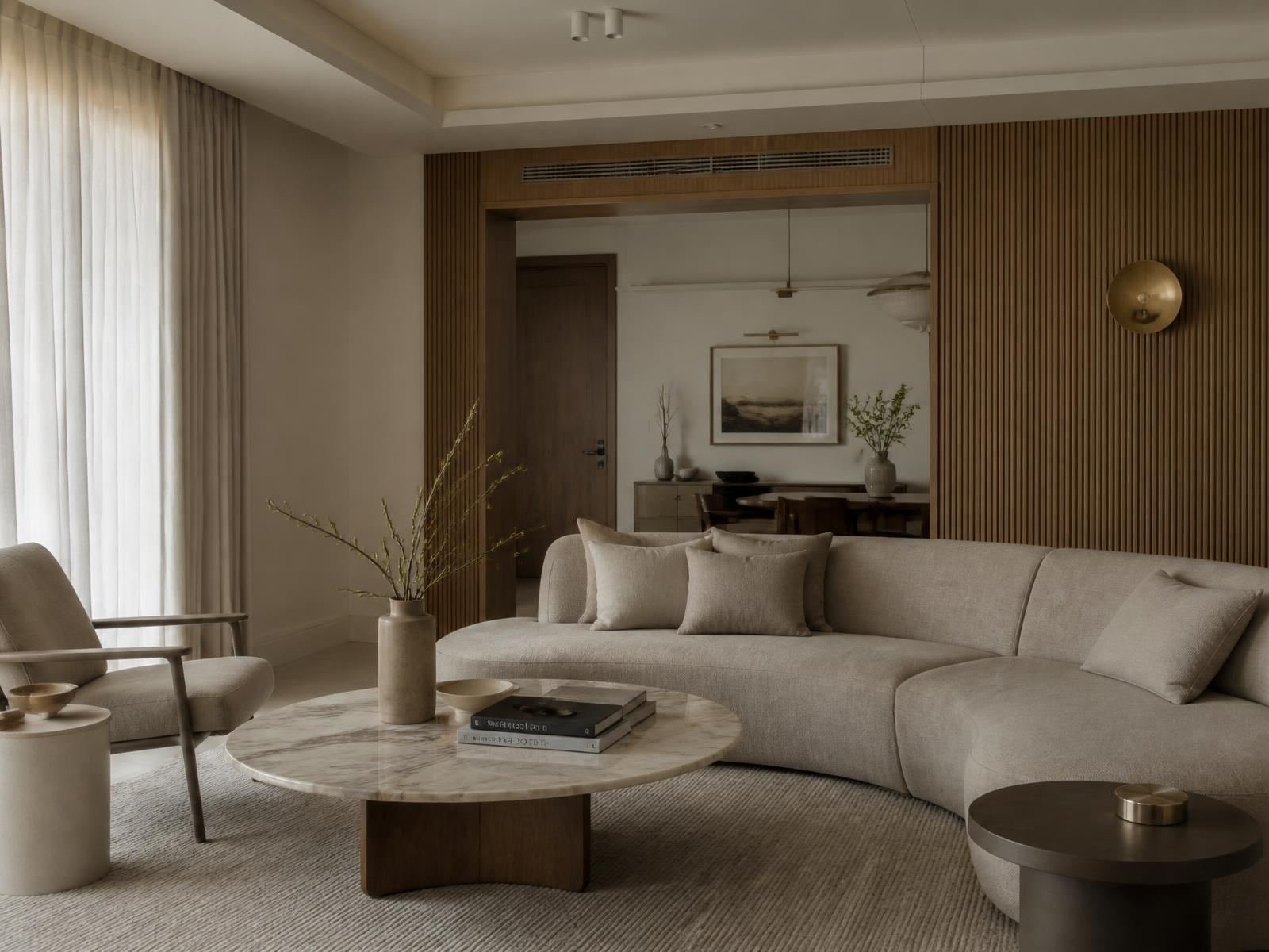 A restrained three-bedroom apartment off Sankey Road where texture, not colour, does all the talking.